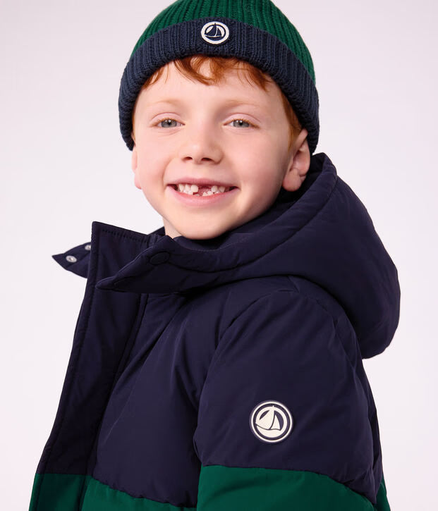 Piumino tinta unita color block Petit Bateau