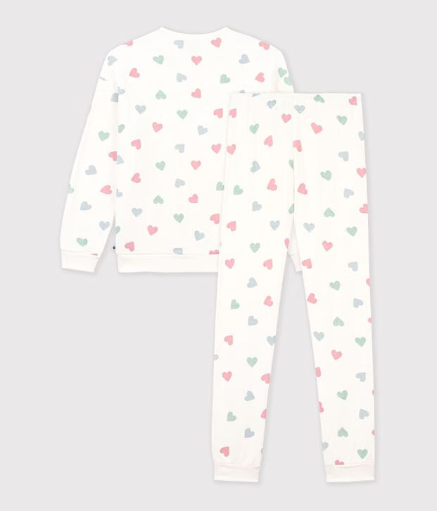 Pigiama in spugna di cotone con stampa a cuori donna Petit Bateau