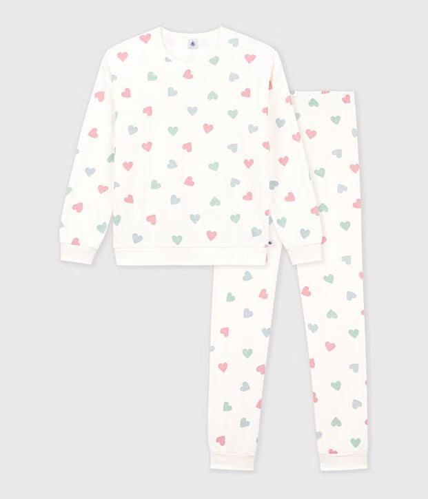 Pigiama in spugna di cotone con stampa a cuori donna Petit Bateau