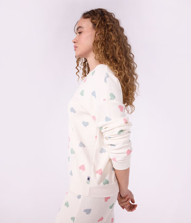Pigiama in spugna di cotone con stampa a cuori donna Petit Bateau