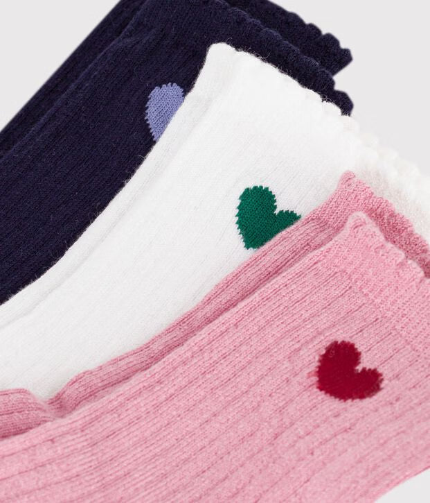 3 paia di calzini in cotone con motivo a cuori Petit Bateau