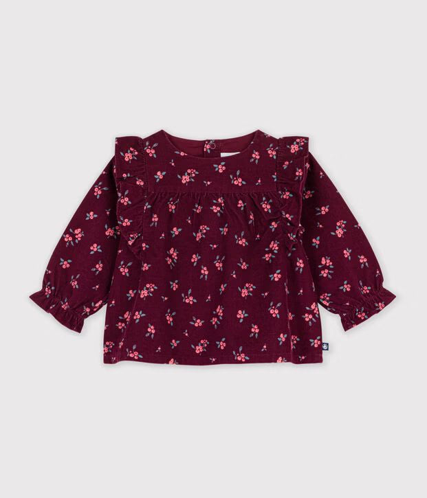 Blusa a maniche lunghe in velluto con stampa a fiori Petit Bateau