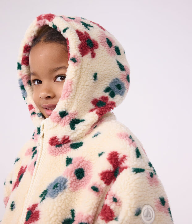 Giacca con cappuccio in sherpa a fiori Petit Bateau
