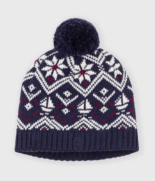 Cuffietta in misto lana e cotone jacquard con fodera in pile Petit Bateau