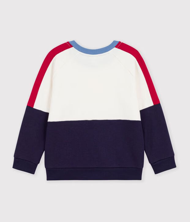 Felpa con cappuccio in cotone tinta unita con motivo color block Petit Bateau