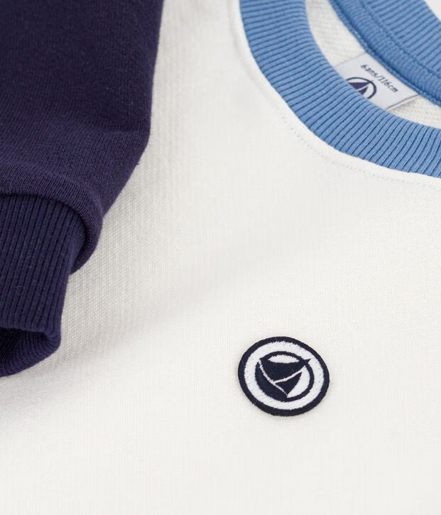 Felpa con cappuccio in cotone tinta unita con motivo color block Petit Bateau
