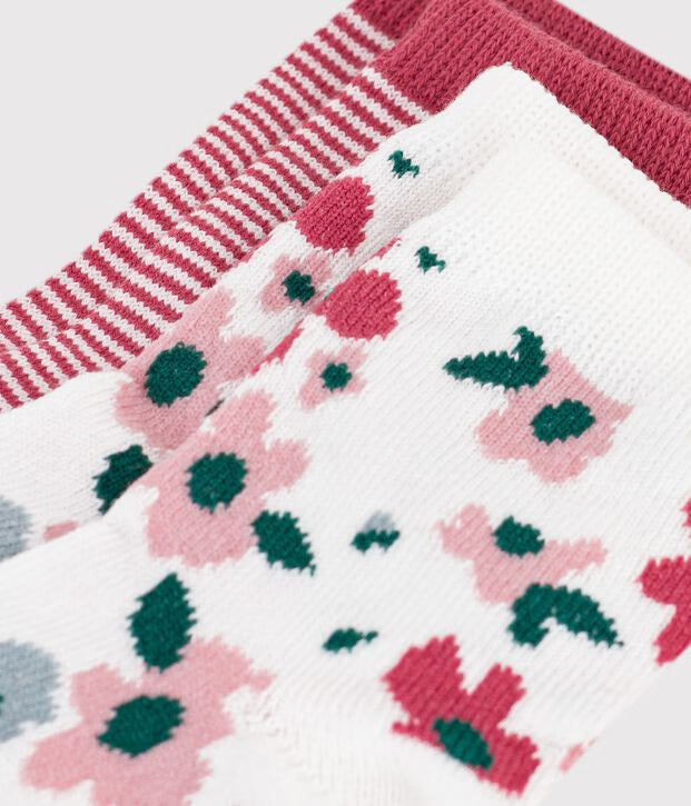 2 paia di calzini in cotone con stampa a righe e stampa a fiori Petit Bateau