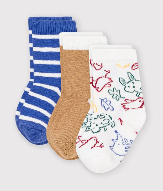 3 paia di calzini in cotone con stampa animalier Petit Bateau