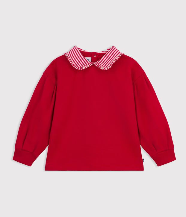 Felpa con colletto in cotone tinta unita Petit Bateau