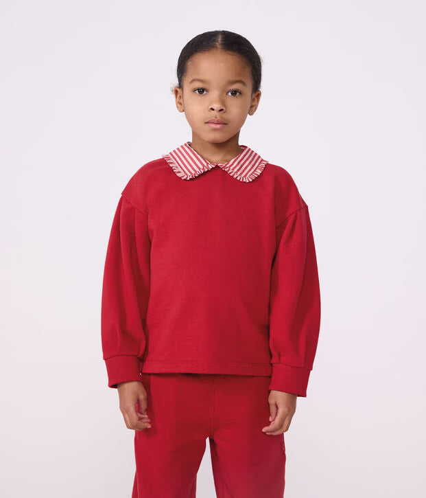 Felpa con colletto in cotone tinta unita Petit Bateau