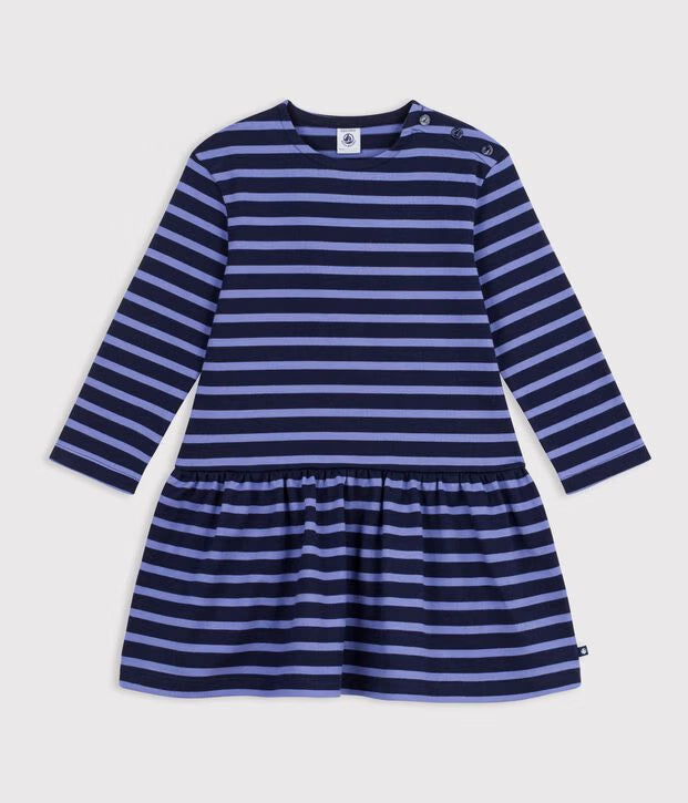 Abito a maniche lunghe in cotone a righe Petit Bateau