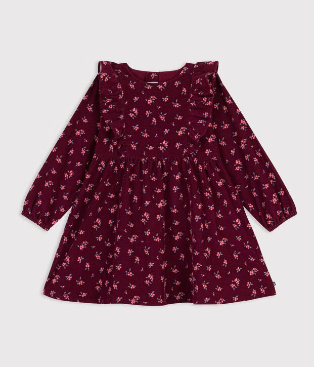 Abito a maniche lunghe in velluto a fiori Petit Bateau