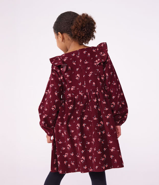 Abito a maniche lunghe in velluto a fiori Petit Bateau