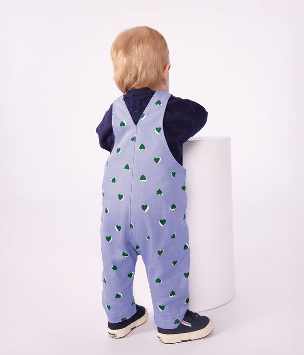 Salopette lunga in serge con stampa a cuori Petit Bateau