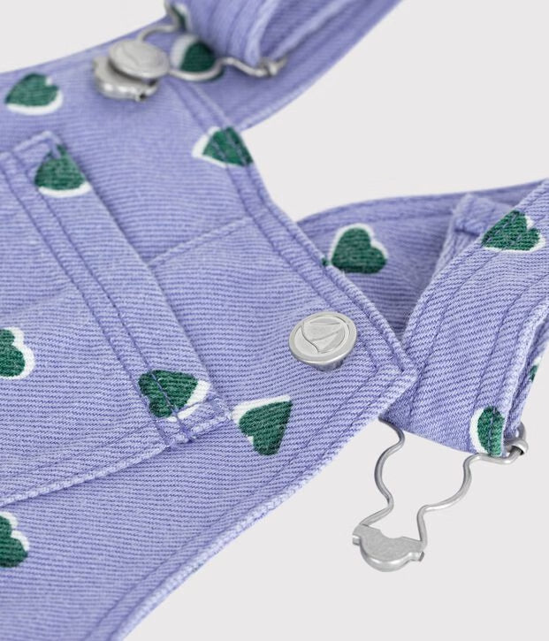 Salopette lunga in serge con stampa a cuori Petit Bateau