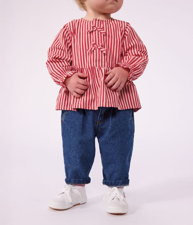 Pantaloni in denim tinta unita con cuore ricamato Petit Bateau