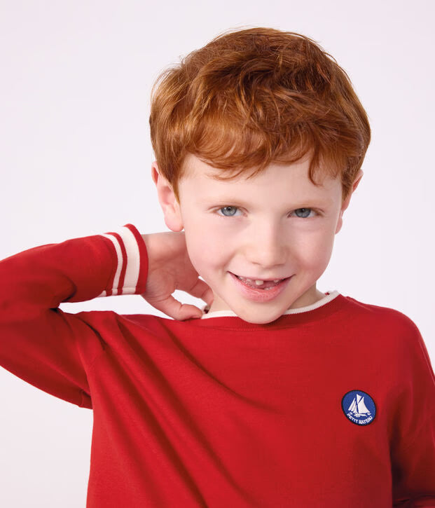 T-shirt a maniche lunghe in cotone tinta unita Petit Bateau