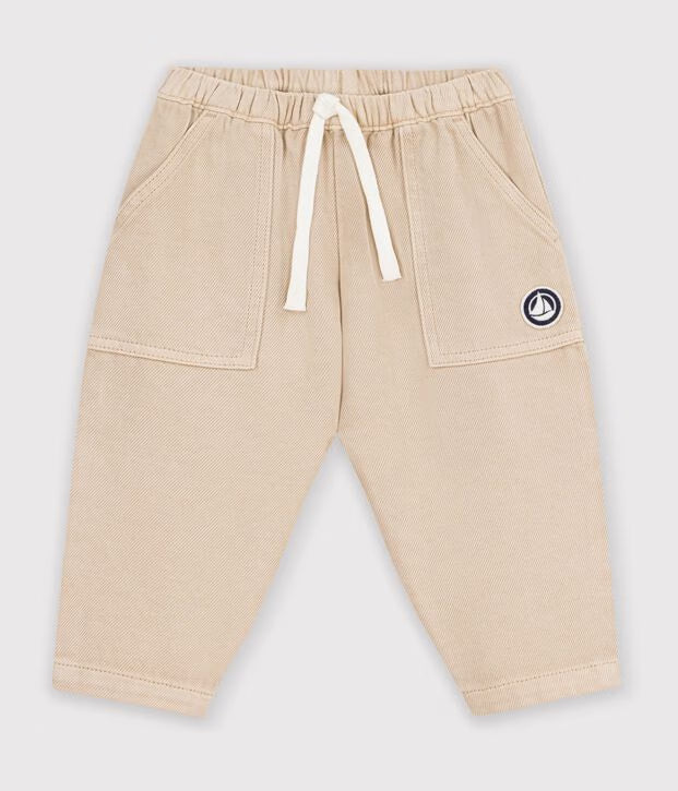 Pantaloni stile cargo in cotone tinta unita con stemma Petit Bateau
