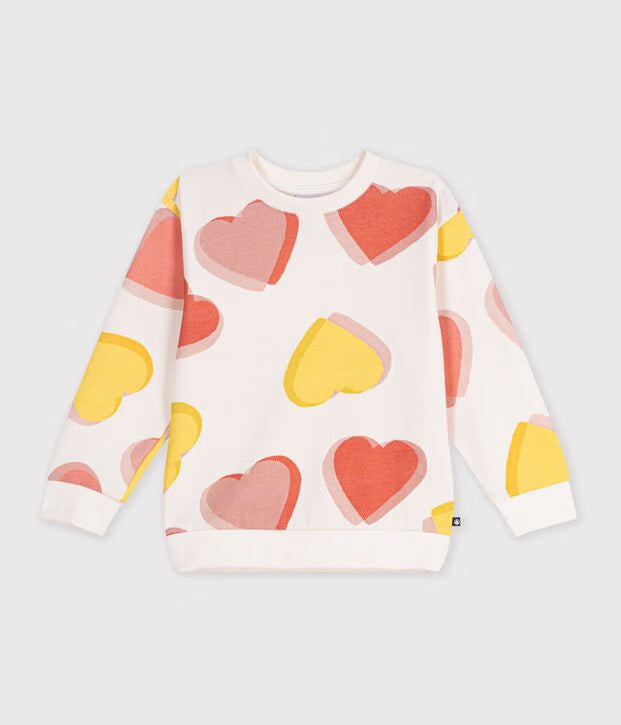 Felpa in cotone con stampa a cuori Petit Bateau
