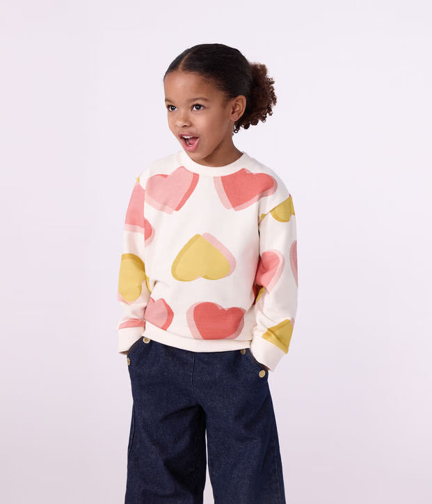Felpa in cotone con stampa a cuori Petit Bateau