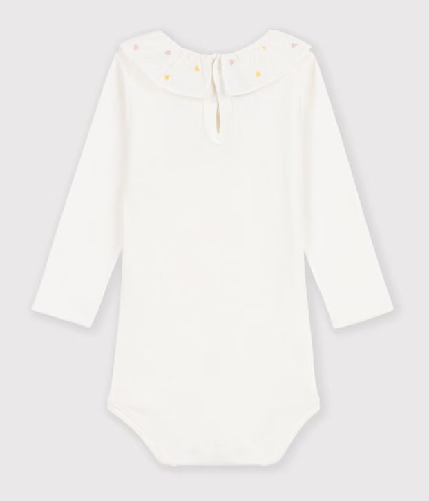 Body in cotone tinta unita con colletto ricamato Petit Bateau