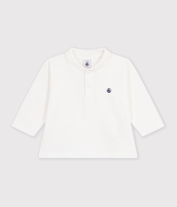 Polo a maniche lunghe in cotone tinta unita Petit Bateau