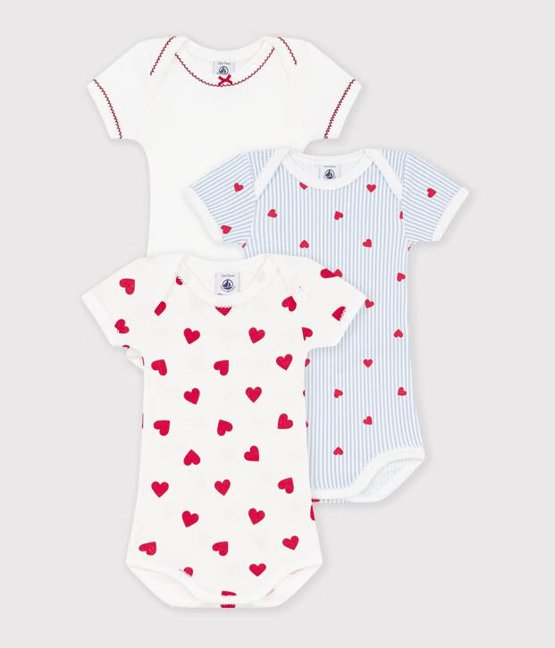 Set di body a maniche corte in cotone con stampa a cuori neonato Petit Bateau