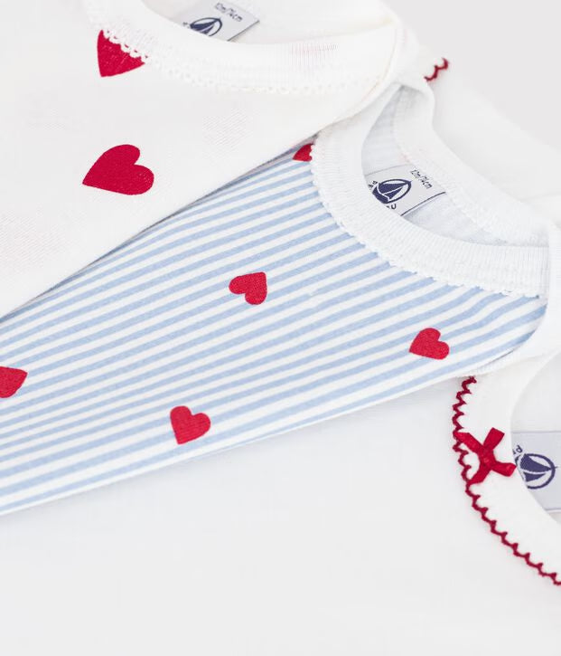 Set di body a maniche corte in cotone con stampa a cuori neonato Petit Bateau