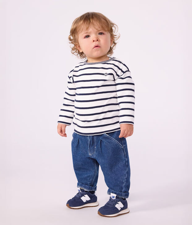T-shirt a maniche lunghe in cotone a righe Petit Bateau
