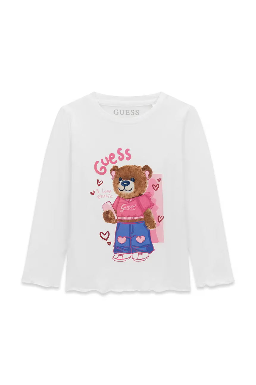 Maglietta a maniche lunghe bianca da bambina Guess