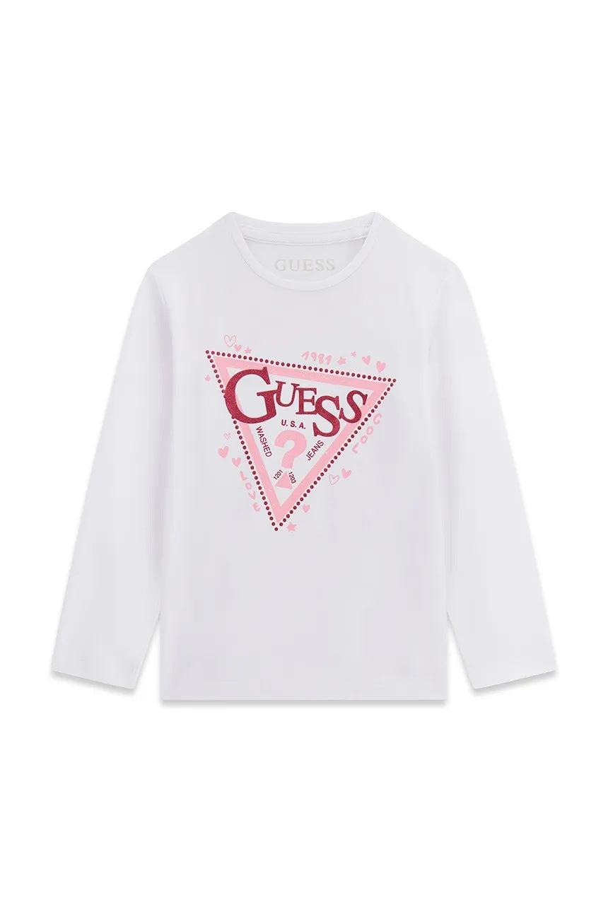 T-shirt a maniche lunghe bianca Guess per bambina con stampa