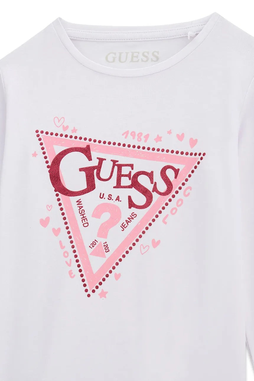 T-shirt a maniche lunghe bianca Guess per bambina con stampa