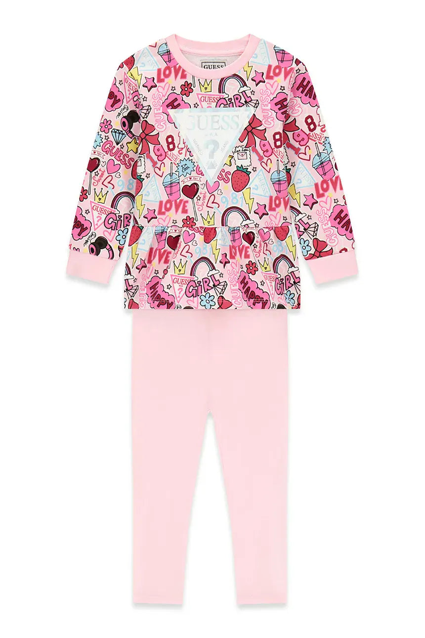 Completo Guess rosa da bambina felpa e leggings in cotone