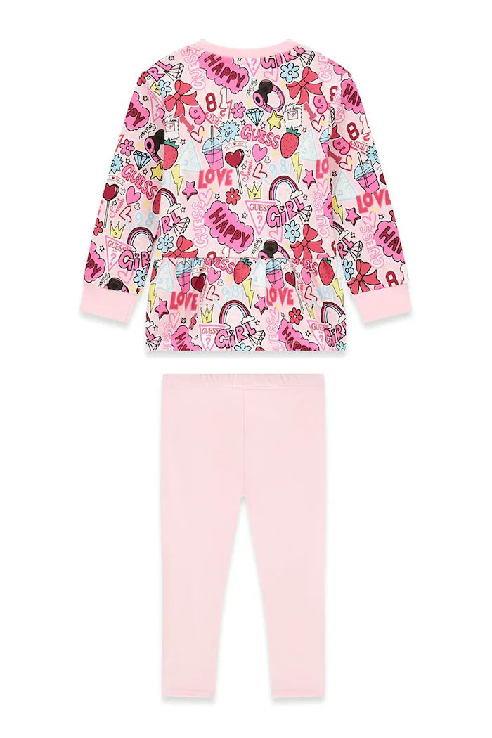 Completo Guess rosa da bambina felpa e leggings in cotone