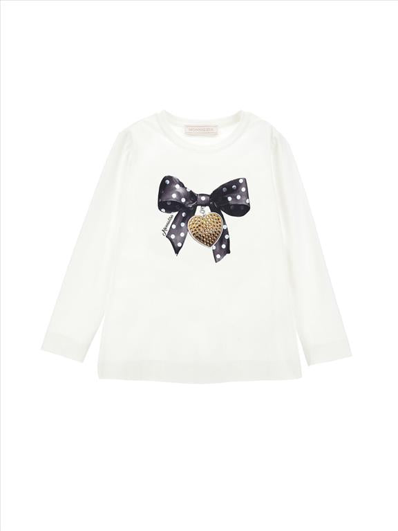 T-shirt Monnalisa bambina con stampa fiocco.