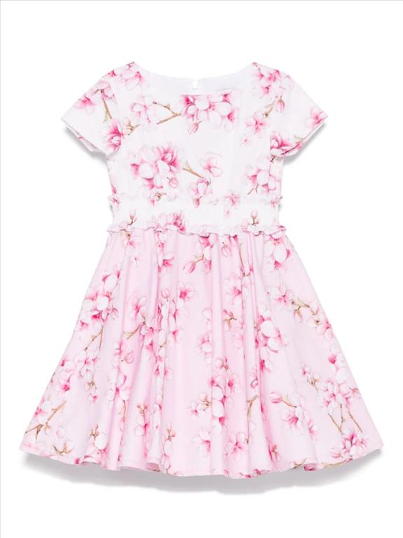 Monnalisa abito rosa e bianco fiori di pesco