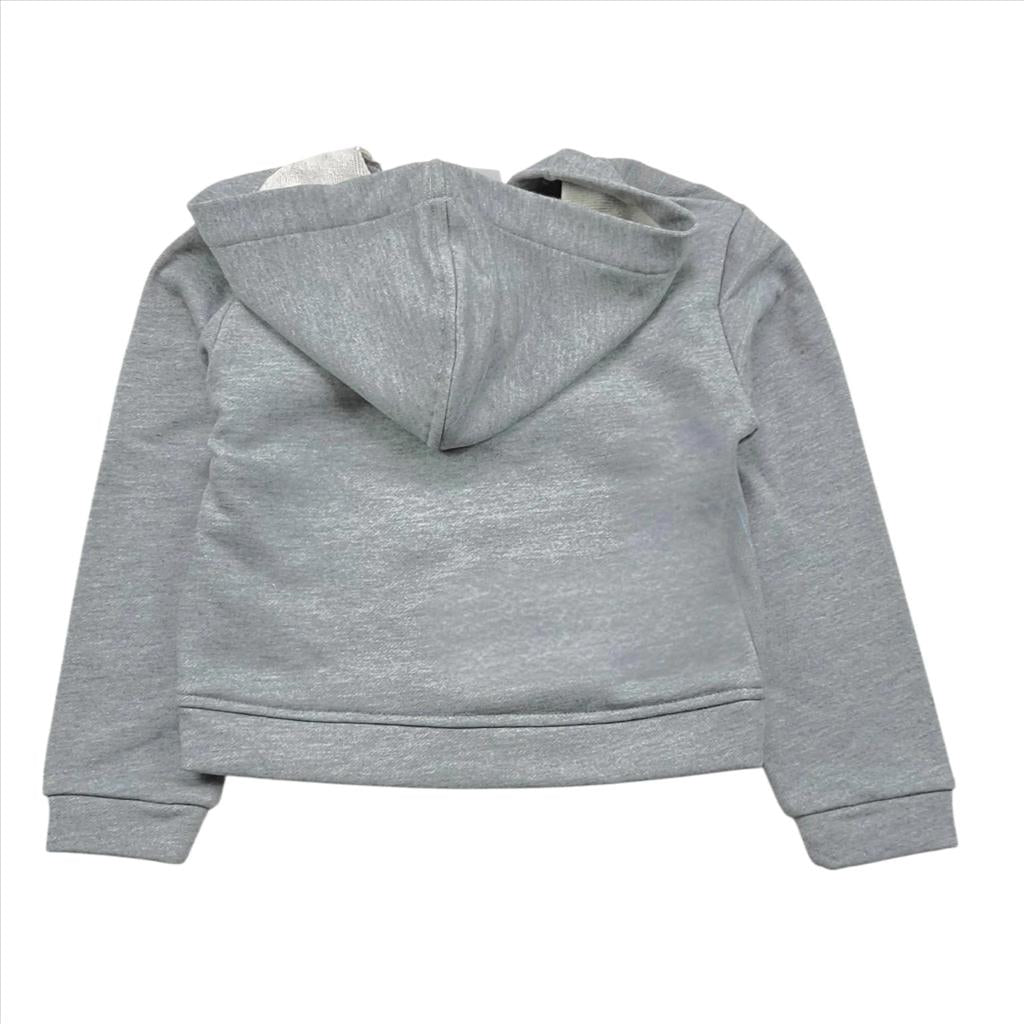 FELPA GRIGIO CON CAPPUCCIO,RIGHE CELESTI.