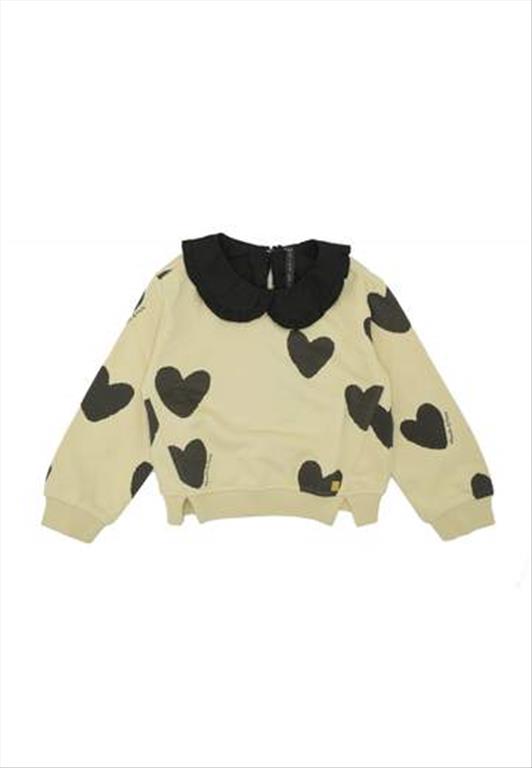 FELPA BEIGE CON POIS E COLLETTO NERI.