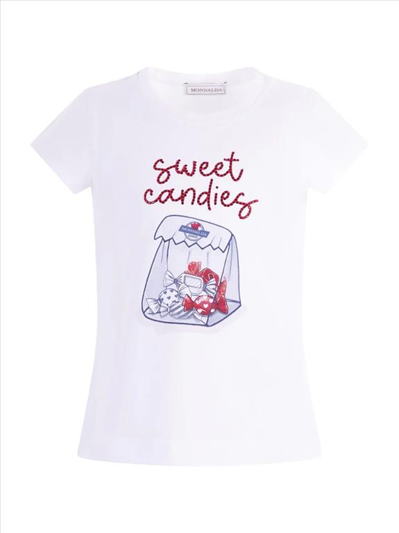 T-SHIRT PER BAMBINA MONNALISA SWEET CANDIES BIANCA CON STAMPA GRAFICA