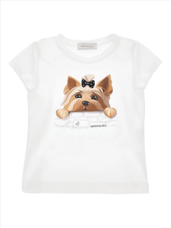 T-SHIRT PER BAMBINA MONNALISA BIANCA CON GRAFICA CAGNOLINO