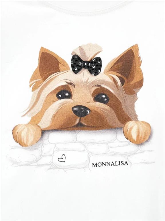 T-SHIRT PER BAMBINA MONNALISA BIANCA CON GRAFICA CAGNOLINO