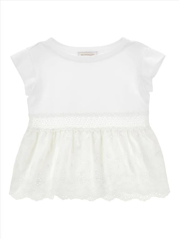 TOP PER BAMBINA MONNALISA BIANCO CON DETTAGLI RICAMATI