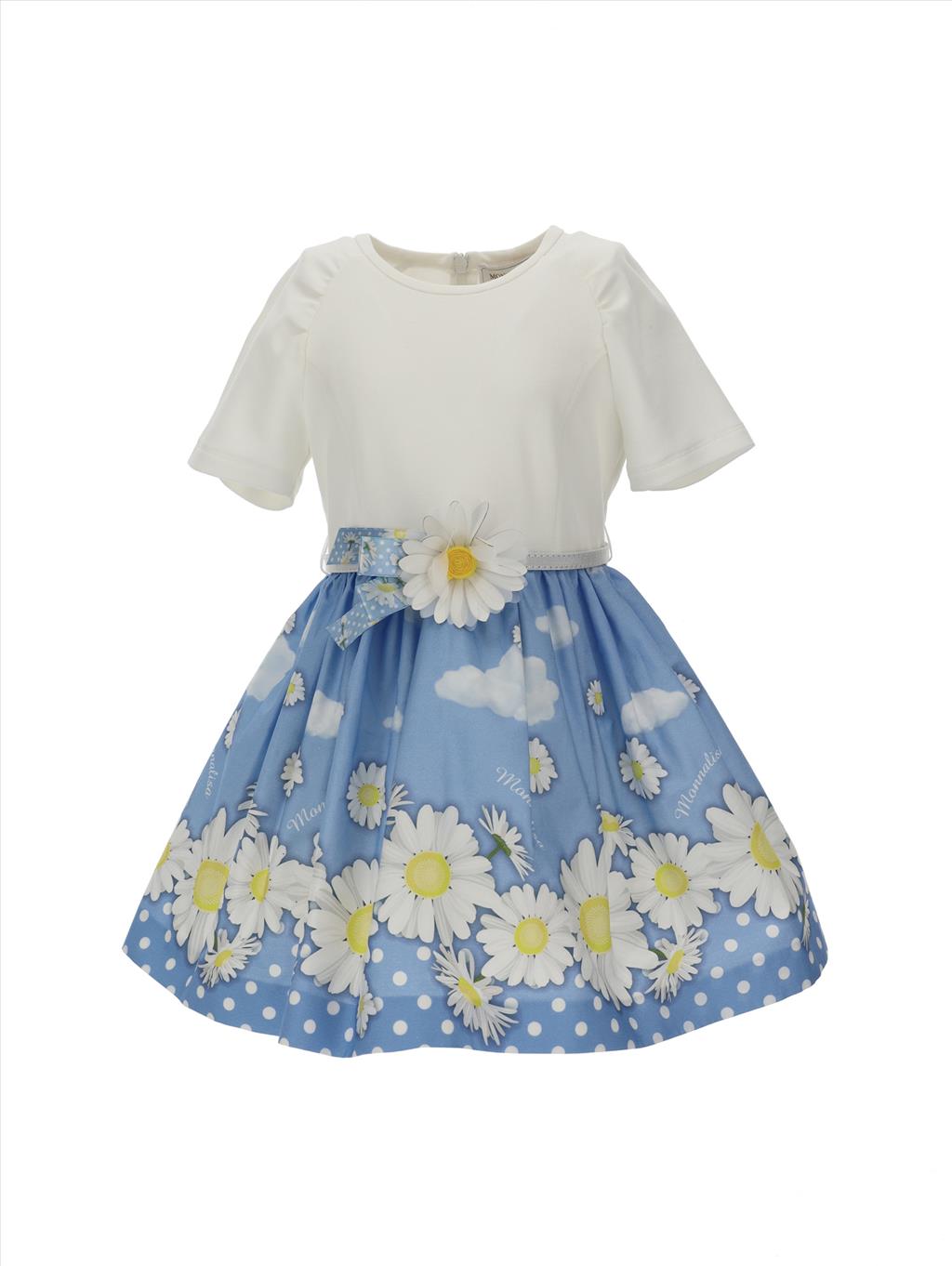 Abito Monnalisa bianco e celeste margherite