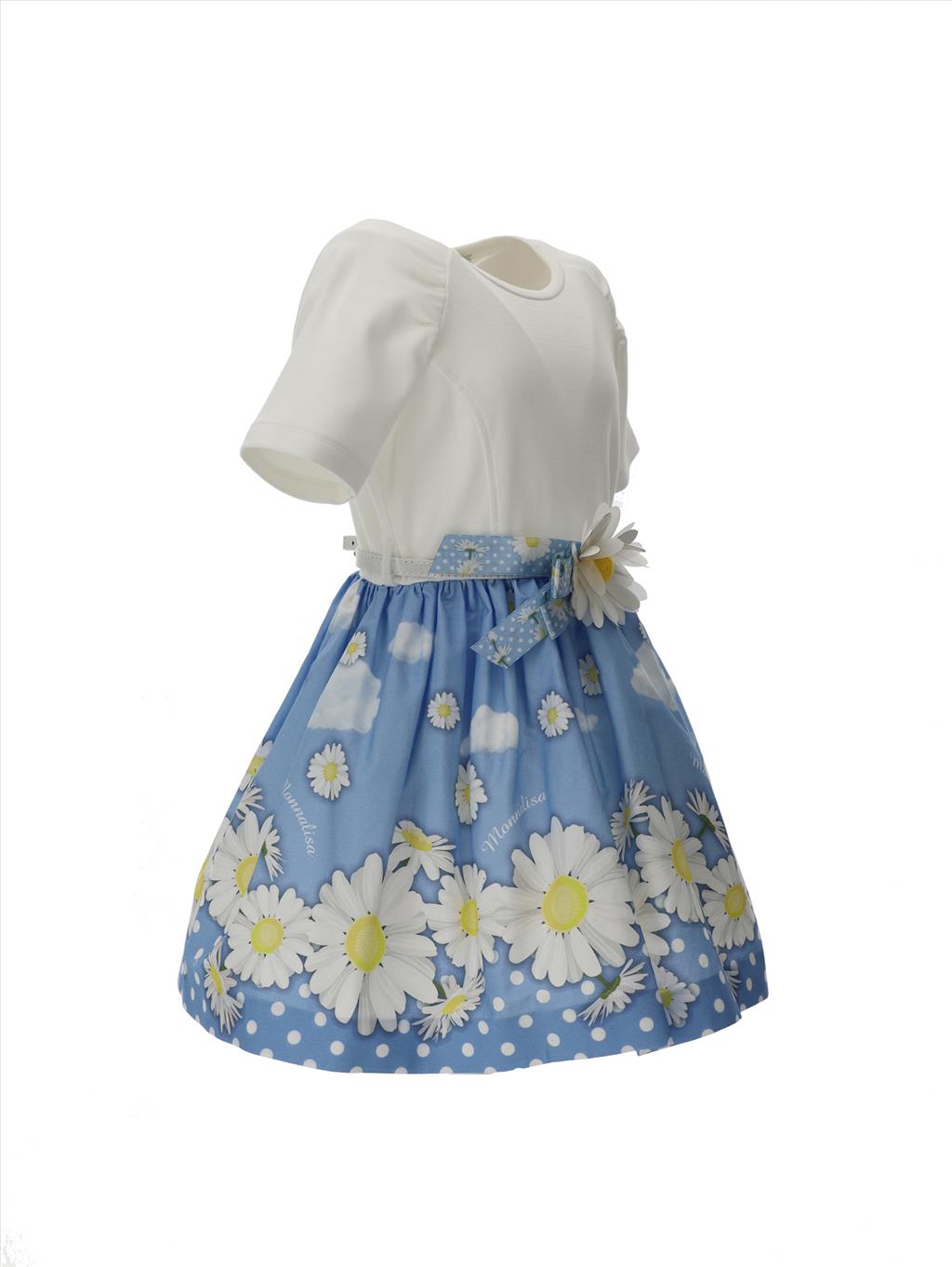 Abito Monnalisa bianco e celeste margherite
