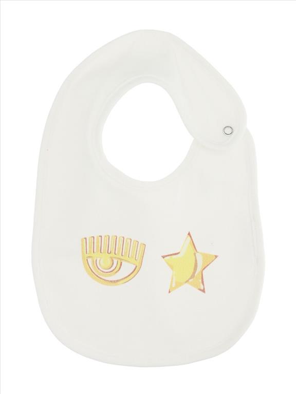 Bavaglino panna Chiara Ferragni con logo iconico oro.
