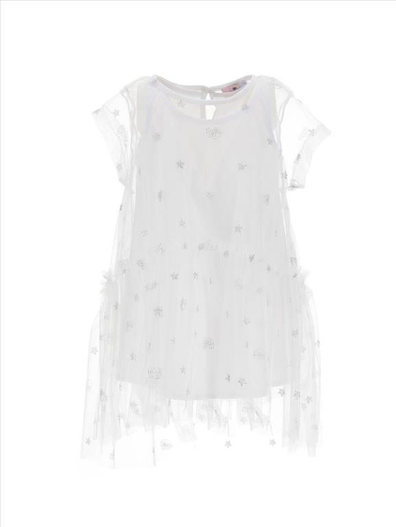 Abito tulle Chiara ferragni logo iconico lustrini
