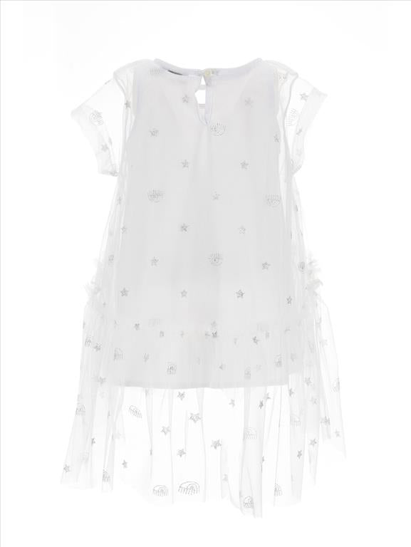 Abito tulle Chiara ferragni logo iconico lustrini