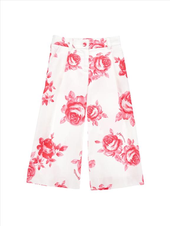 Pantalone palazzo cropped stampa rose MONNALISA