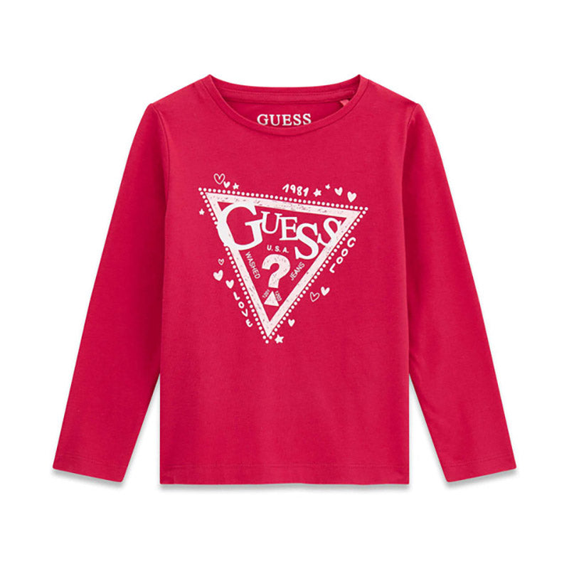 T-shirt a maniche lunghe fucsia Guess per bambina con stampa