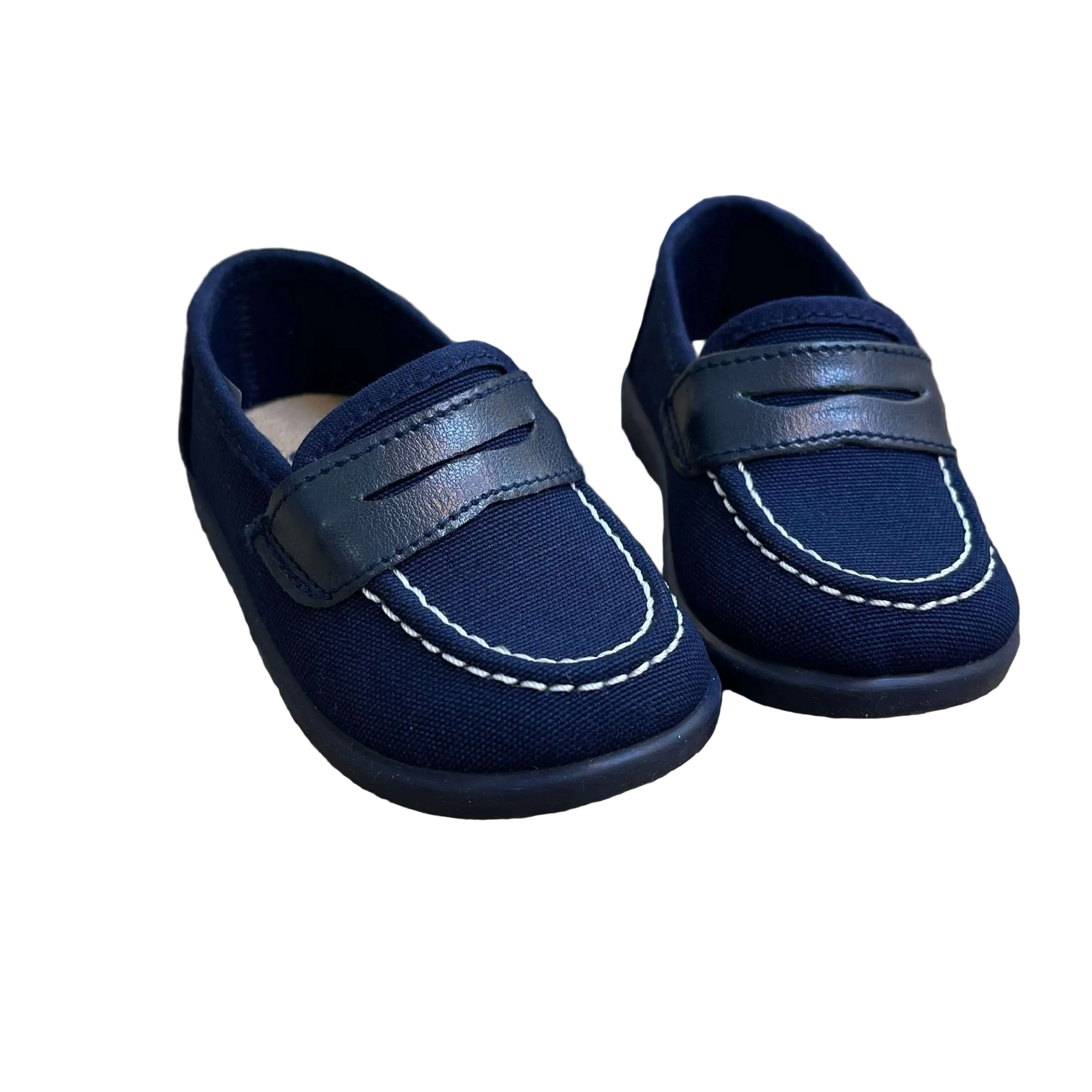 Mocassino. In tela blu.